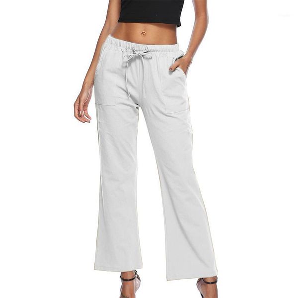 women pants full-length elastic drawstring high waist pockets flare large size casual trousers solid color women's & capris, Black;white
women pants full-length elastic drawstring high waist pockets flare large size casual trousers solid color women's & capris, Black;white