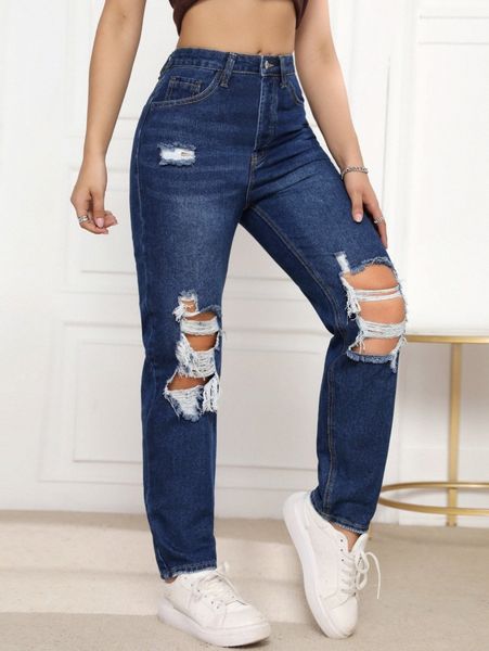 high waist ripped jeans d1bf#, Blue
high waist ripped jeans d1bf#, Blue
