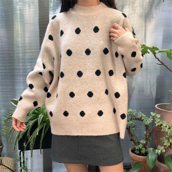 women's sweaters autumn winter women sweater female loose o-neck korean dot thick sweet casual fashion vintage clothing, White;black
women's sweaters autumn winter women sweater female loose o-neck korean dot thick sweet casual fashion vintage clothing, White;black