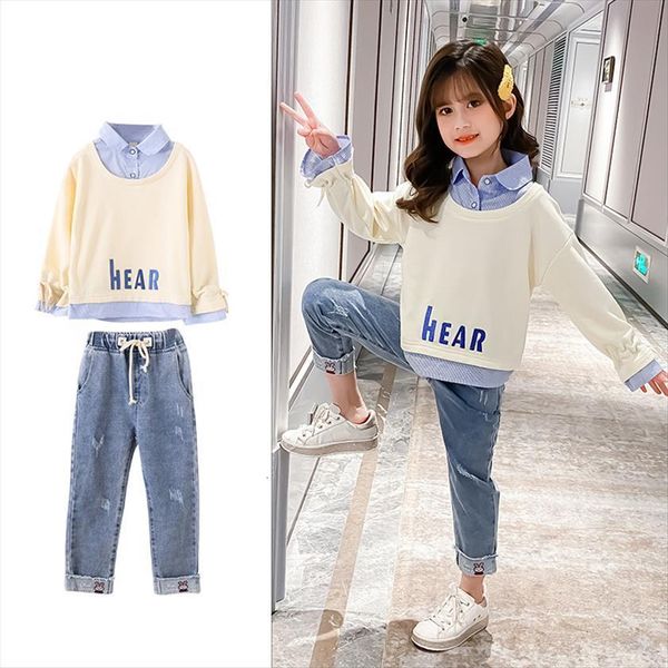 fake two piece hoodies cowboy pants suit school girl outfit korean turn down collar spring fall teenage girls clothing, White
fake two piece hoodies cowboy pants suit school girl outfit korean turn down collar spring fall teenage girls clothing, White