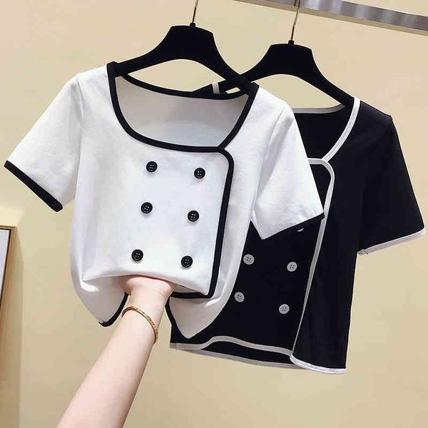 women's short style t-shirt summer sleeves button cotton tee female students laides pullover casual tees a3324 210428, White
women's short style t-shirt summer sleeves button cotton tee female students laides pullover casual tees a3324 210428, White