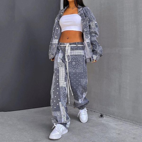 women's tracksuits 2021 fashion printing single-breasted jacket + trousers wide-leg pants suit, Gray
women's tracksuits 2021 fashion printing single-breasted jacket + trousers wide-leg pants suit, Gray