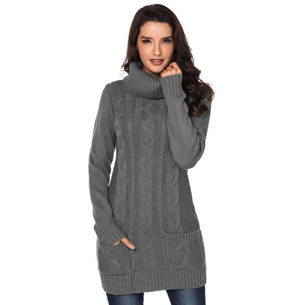 women's sweaters gzz autumn and winter solid color long-sleeved pocket high collar sweater rib knit long women, White;black
women's sweaters gzz autumn and winter solid color long-sleeved pocket high collar sweater rib knit long women, White;black