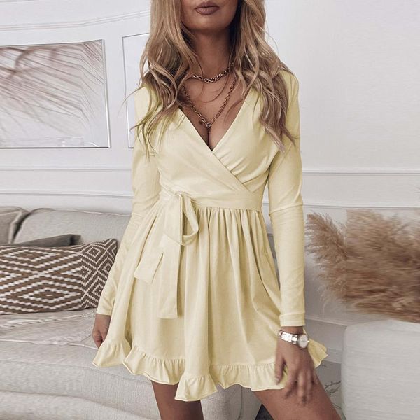 casual dresses women v-neck folds ruffle mini dress fashion spring chic lace-up solid party autumn long sleeve knitted bottom slim, Black;gray
casual dresses women v-neck folds ruffle mini dress fashion spring chic lace-up solid party autumn long sleeve knitted bottom slim, Black;gray