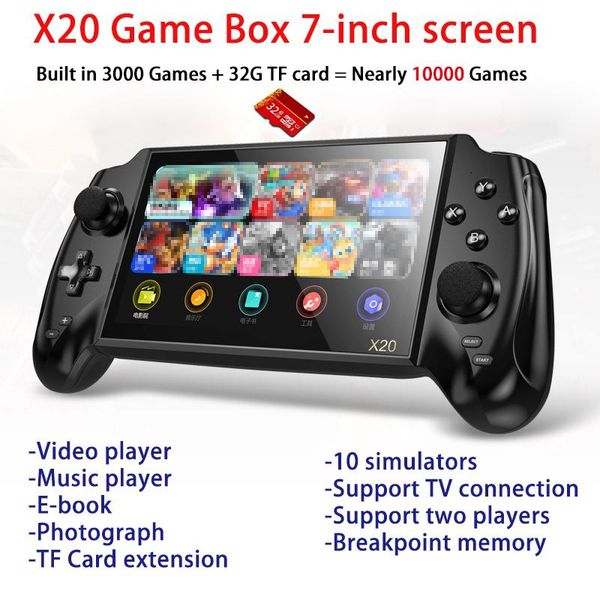 multifunctional retro game box x20 console 3000 games 7 inch screen joystick support tf card tv with camera portable players
multifunctional retro game box x20 console 3000 games 7 inch screen joystick support tf card tv with camera portable players