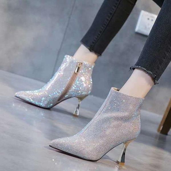 shiny rhinestones high heels women's autumn boots pointed toe party wedding shoes woman beige black ankle 2021
shiny rhinestones high heels women's autumn boots pointed toe party wedding shoes woman beige black ankle 2021