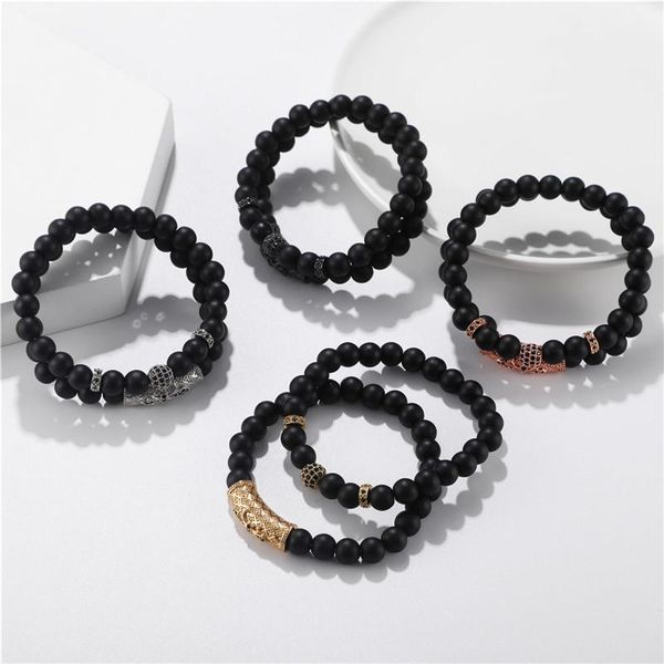 charm bracelets 2021 fashion 2pcs/set 8mm black matte stone copper bead bracelet elastic rope cz ball for mens hand jewelry, Golden;silver
charm bracelets 2021 fashion 2pcs/set 8mm black matte stone copper bead bracelet elastic rope cz ball for mens hand jewelry, Golden;silver