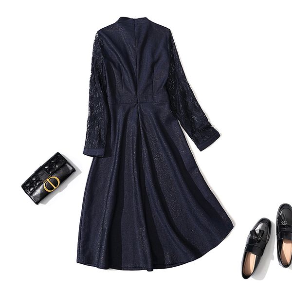womens high-grade dress irregular design lace long sleeve stand collar mid-length dress, Black;gray
womens high-grade dress irregular design lace long sleeve stand collar mid-length dress, Black;gray