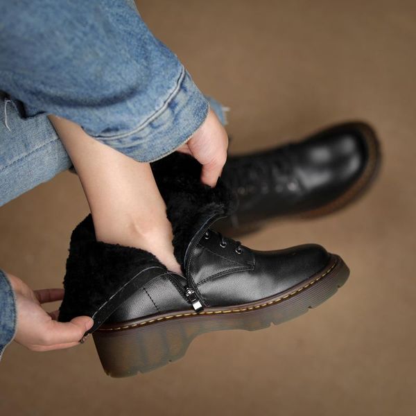 boots platform winter women warm thick wool fur shoes genuine leather wear-resisting non-slip snow, Black
boots platform winter women warm thick wool fur shoes genuine leather wear-resisting non-slip snow, Black