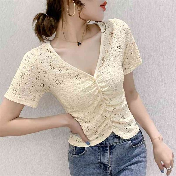 korean style summer retro hook flower hollow out women short sleeve slim v-neck breathable tshirt 210507, White
korean style summer retro hook flower hollow out women short sleeve slim v-neck breathable tshirt 210507, White