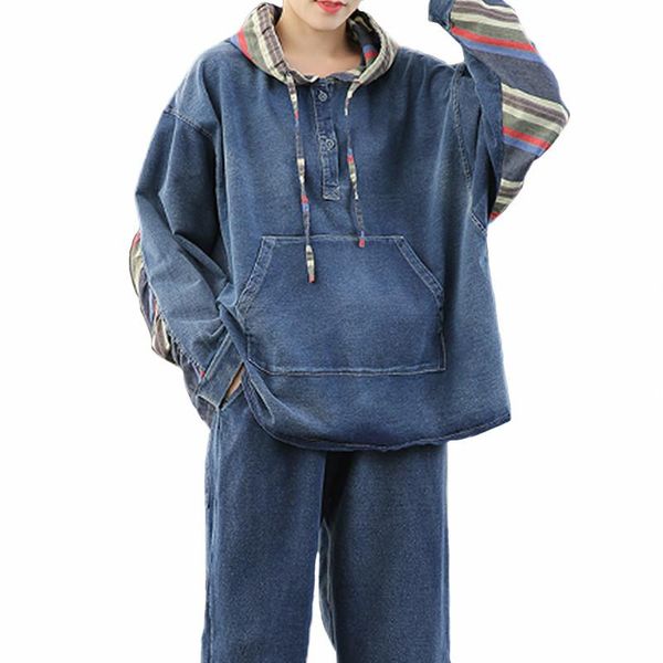 spring korean fashion ladies loose two pieces sets womens denim vintage suits patchwork streetwear and pants women's piece, White
spring korean fashion ladies loose two pieces sets womens denim vintage suits patchwork streetwear and pants women's piece, White