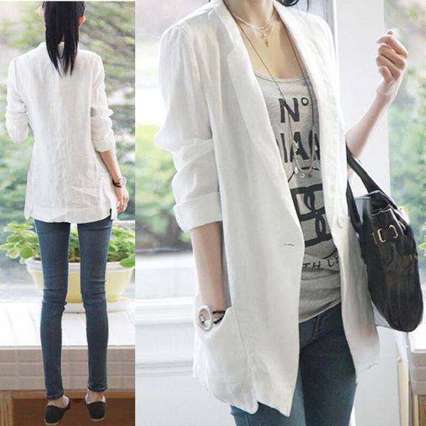 women's suits & blazers 2021 autumn leisure medium long linen small suit summer thin cotton coat qtjn5784, White;black
women's suits & blazers 2021 autumn leisure medium long linen small suit summer thin cotton coat qtjn5784, White;black