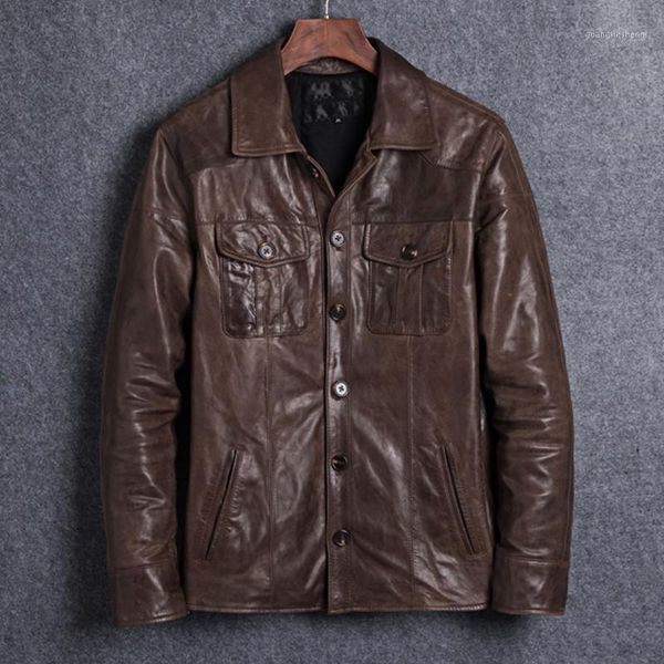 dark brown men casual leather shirt japan style single breasted genuine sheepskin spring slim fit retro natural coat men's & faux, Black
dark brown men casual leather shirt japan style single breasted genuine sheepskin spring slim fit retro natural coat men's & faux, Black