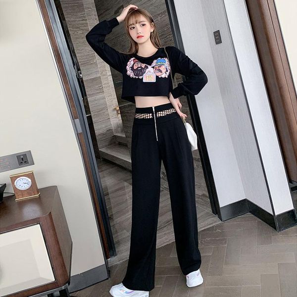 women spring and autumn fashion casual suits loose cartoon short + high waist hollow design wide leg pants two pieces sets women's piec, White
women spring and autumn fashion casual suits loose cartoon short + high waist hollow design wide leg pants two pieces sets women's piec, White