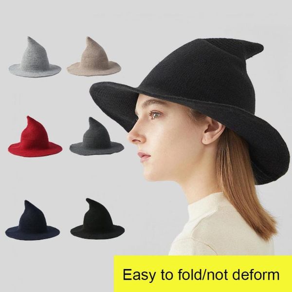wide brim hats shaman hat solid color steeple foldable knitted witch cap for halloween breathable trend fashion caps, Blue;gray
wide brim hats shaman hat solid color steeple foldable knitted witch cap for halloween breathable trend fashion caps, Blue;gray