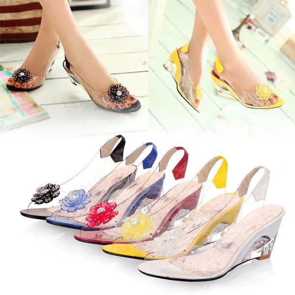 sandals studded flower design transparent see-through rhinestone wedge heel lady's casual shoes r4t1, Black
sandals studded flower design transparent see-through rhinestone wedge heel lady's casual shoes r4t1, Black