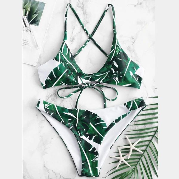 women's swimwear leaf print criss cross bikini sets bandeau two piece swimsuit beach tankini biquini maillot de bain femme#50, White;black
women's swimwear leaf print criss cross bikini sets bandeau two piece swimsuit beach tankini biquini maillot de bain femme#50, White;black