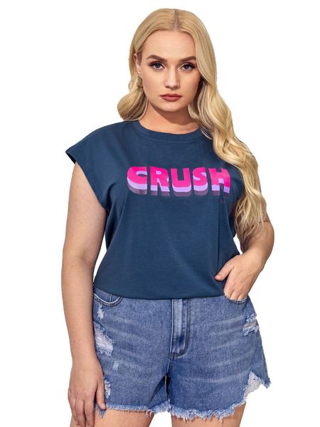 womens plus size t shirts crush printed navy blue short sleeves tees fashion streetwear casual, Black