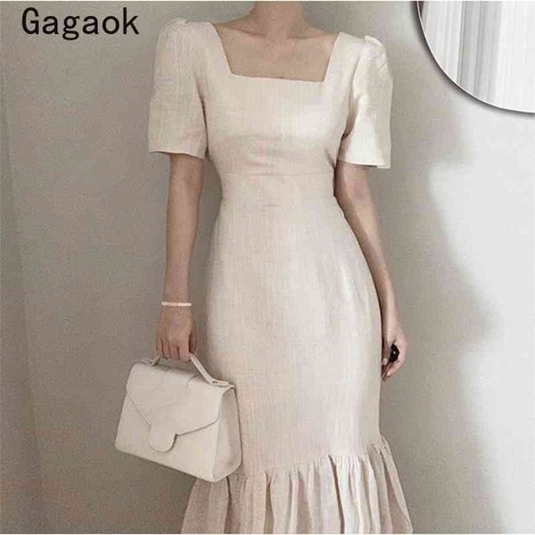 women vintage trumpet dress summer solid ruffles puff sleeve square collar dresses chic slim bodycon vestidos 210531, Black;gray
women vintage trumpet dress summer solid ruffles puff sleeve square collar dresses chic slim bodycon vestidos 210531, Black;gray