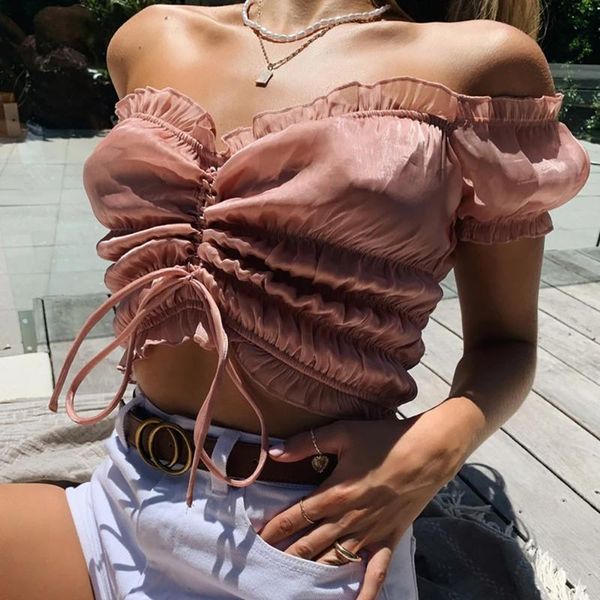 women's blouses & shirts ruffles backless crop pleated lace up chiffon women high street summer party blusa female streetwear, White
women's blouses & shirts ruffles backless crop pleated lace up chiffon women high street summer party blusa female streetwear, White