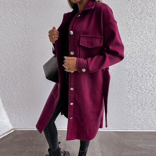 women's wool & blends winter casual turn-down collar long jacket autumn sleeve pocket outwear women fashion single-breasted blend coats, Black
women's wool & blends winter casual turn-down collar long jacket autumn sleeve pocket outwear women fashion single-breasted blend coats, Black