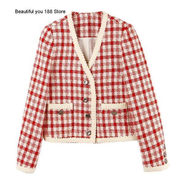 early autumn french design feeling small, light ripe classic red and white plaid tweed metal button knitted cardigan coat women's two p
early autumn french design feeling small, light ripe classic red and white plaid tweed metal button knitted cardigan coat women's two p