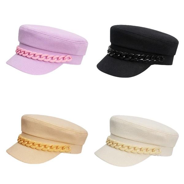 berets beret hat female chain solid color retro wild cape octagonal accessories, Blue;gray
berets beret hat female chain solid color retro wild cape octagonal accessories, Blue;gray