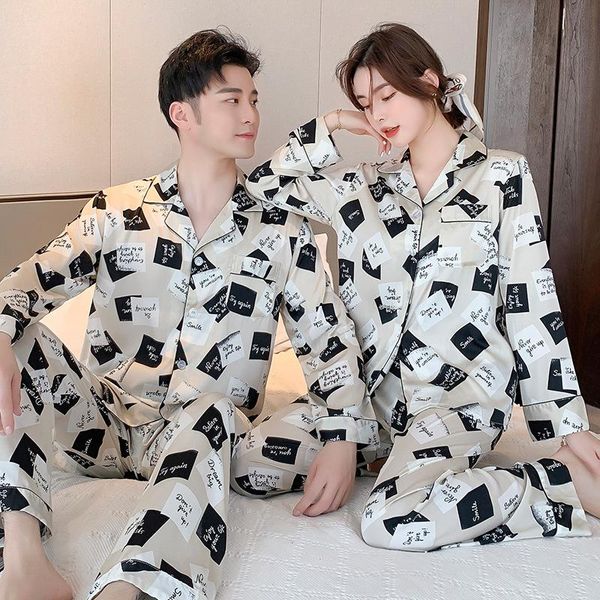 casual letter print 2pcs satin pajama sets couple turn-down collar sleepwear loose home clothes spring autumn nightwear men's, Black;brown
casual letter print 2pcs satin pajama sets couple turn-down collar sleepwear loose home clothes spring autumn nightwear men's, Black;brown