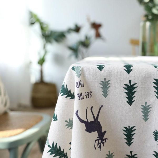 christmas tablecloth tree and deer linen cotton fresh table cloth korean style toalha de mesa