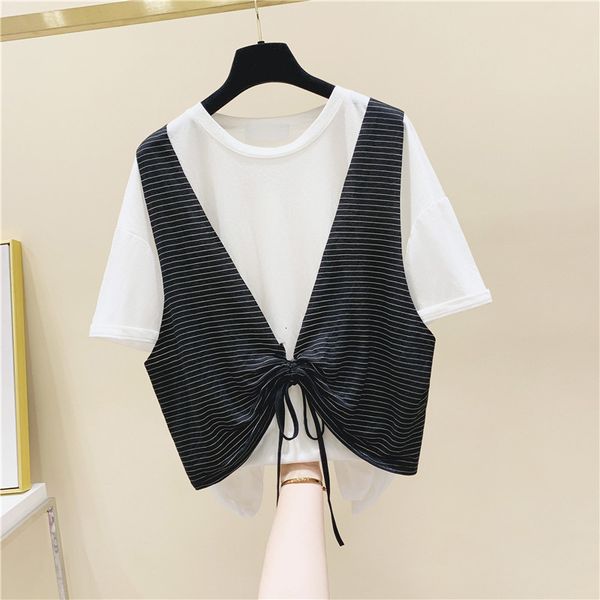 t shirt striped strap splicing round neck short sleeve t -shirt women summer korean style loose t-shirts lady's ropa de mujer, White
t shirt striped strap splicing round neck short sleeve t -shirt women summer korean style loose t-shirts lady's ropa de mujer, White