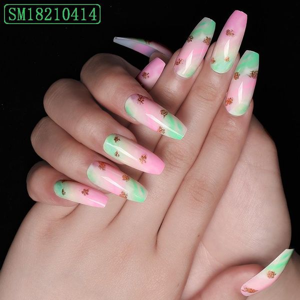 false nails 24pcs patch glue type with gold leaf long paragraph fashion pink green gradient manicure nail-vl16, Red;gold
false nails 24pcs patch glue type with gold leaf long paragraph fashion pink green gradient manicure nail-vl16, Red;gold