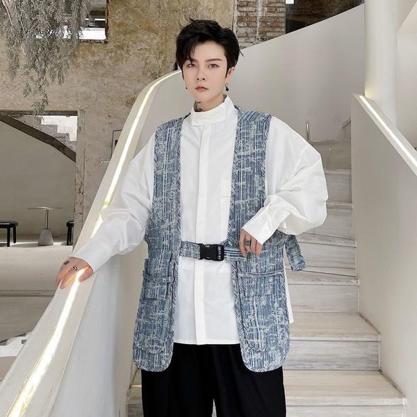 men's vests buckle multi bag structure design men's denim vest sleeveless waistcoat mid length clothes 2021 mew deign, Black;white
men's vests buckle multi bag structure design men's denim vest sleeveless waistcoat mid length clothes 2021 mew deign, Black;white