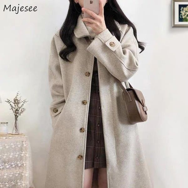 women's wool & blends women solid thicken turn down collar wide-waist simple long casual fashion outwear student korean style chic swee, Black
women's wool & blends women solid thicken turn down collar wide-waist simple long casual fashion outwear student korean style chic swee, Black