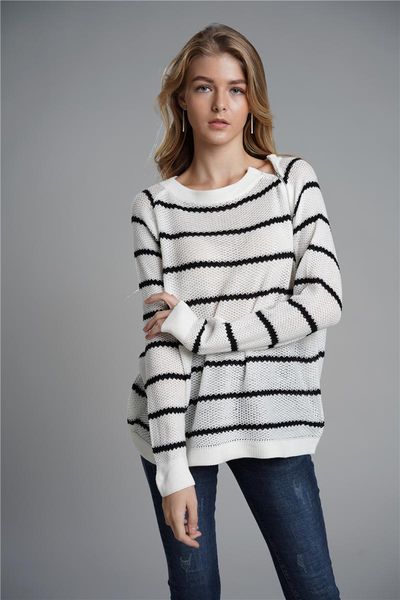 women's sweaters mujingxin autumn and winter fashionable round collar knit between color large size sleeve loose striped sweater female, White;black
women's sweaters mujingxin autumn and winter fashionable round collar knit between color large size sleeve loose striped sweater female, White;black
