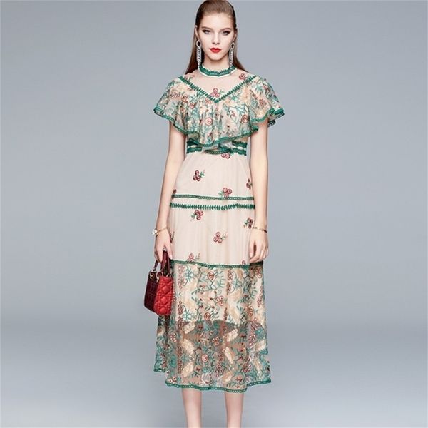 runway sweet flower mesh embroidery dress summer women's fashion high waist slim elegant party robe femme 210519, Black;gray 
runway sweet flower mesh embroidery dress summer women's fashion high waist slim elegant party robe femme 210519, Black;gray