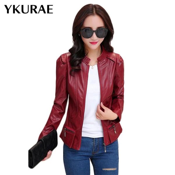 women's leather & faux women jacket pu punk spring autumn zipper motor biker outerwear slim oversize fashion female coats with belt fl3, Black
women's leather & faux women jacket pu punk spring autumn zipper motor biker outerwear slim oversize fashion female coats with belt fl3, Black