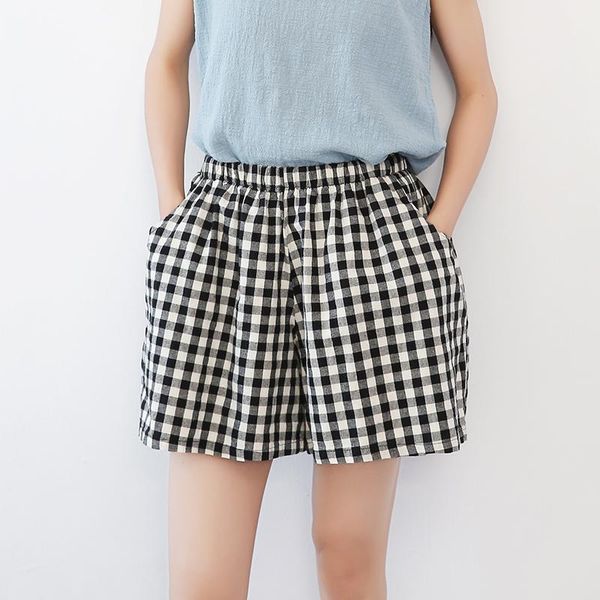 women's shorts johnature vintage plaid for women elastic waist pockets 2021 summer casual loose cotton black and white, White;black
women's shorts johnature vintage plaid for women elastic waist pockets 2021 summer casual loose cotton black and white, White;black