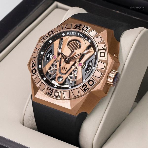 reef tiger/rt men sport watches automatic mechanical skeleton watch rose gold waterproof rubber strap relogio masculino rga6912 wristwatches, Slivery;brown
reef tiger/rt men sport watches automatic mechanical skeleton watch rose gold waterproof rubber strap relogio masculino rga6912 wristwatches, Slivery;brown