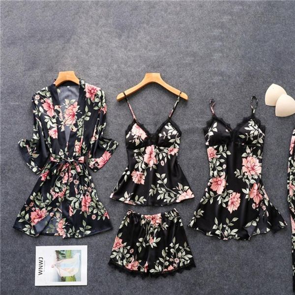 daeyard pajamas silk floral womens sleepwears overall print 5pcs pajama set satin pyjamas lace pijama nightie sleepwear home clothes, Black;red
daeyard pajamas silk floral womens sleepwears overall print 5pcs pajama set satin pyjamas lace pijama nightie sleepwear home clothes, Black;red