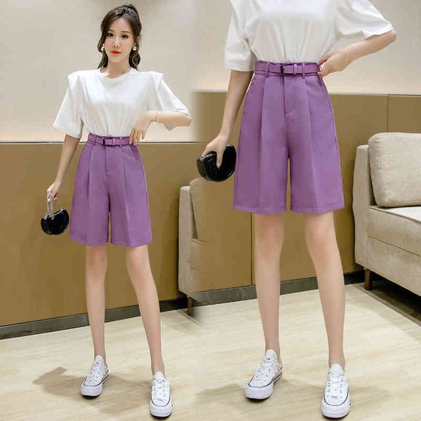 women's shorts summer bermuda for women high waist black or purple color loose with belt half length short femme bmx4, White;black
women's shorts summer bermuda for women high waist black or purple color loose with belt half length short femme bmx4, White;black