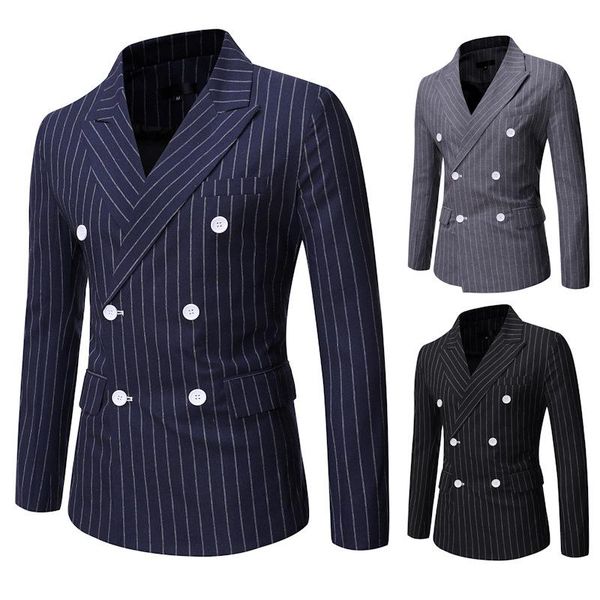 men's suits & blazers men blazer slim fit 2021 autumn winter suit striped printing casual double-breasted jacket clothing, White;black 
men's suits & blazers men blazer slim fit 2021 autumn winter suit striped printing casual double-breasted jacket clothing, White;black