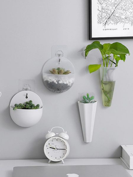 vases nordic plastic white pp transparent wall mount flower base garden supplies home hanging planter pots decor