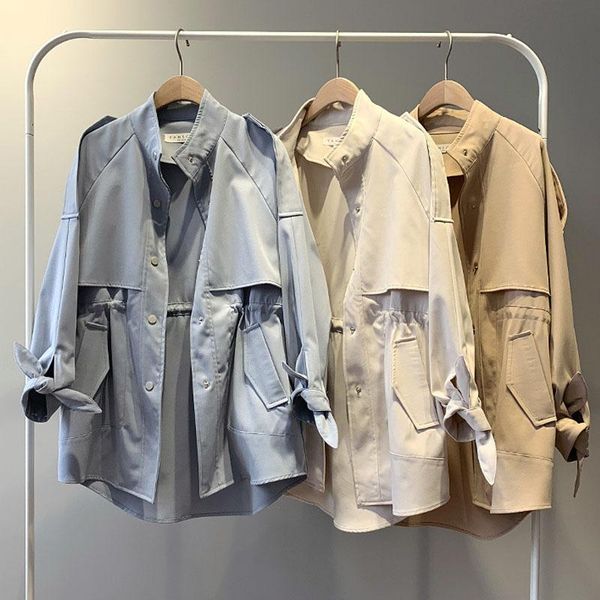 women's trench coats fashion female spring windbreaker drawstring casual loose stand collar 2021 women short autumn fy119, Tan;black
women's trench coats fashion female spring windbreaker drawstring casual loose stand collar 2021 women short autumn fy119, Tan;black