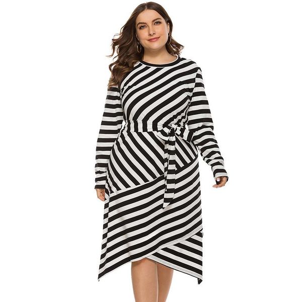 plus size dresses women dress stripe print high waist tied bandage irregular drape hemline elegant autumn long sleevese, Black
plus size dresses women dress stripe print high waist tied bandage irregular drape hemline elegant autumn long sleevese, Black