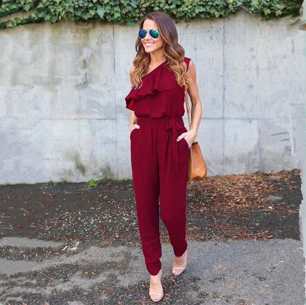 women's jumpsuits & rompers 2021 irregular ruffled straps chiffon jumpsuit clothing casual elegant solid summer vestidos, Black;white
women's jumpsuits & rompers 2021 irregular ruffled straps chiffon jumpsuit clothing casual elegant solid summer vestidos, Black;white