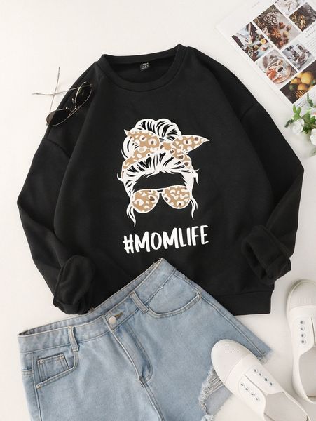 letter & figure graphic thermal lined sweatshirt p8sz#, White;black 
letter & figure graphic thermal lined sweatshirt p8sz#, White;black