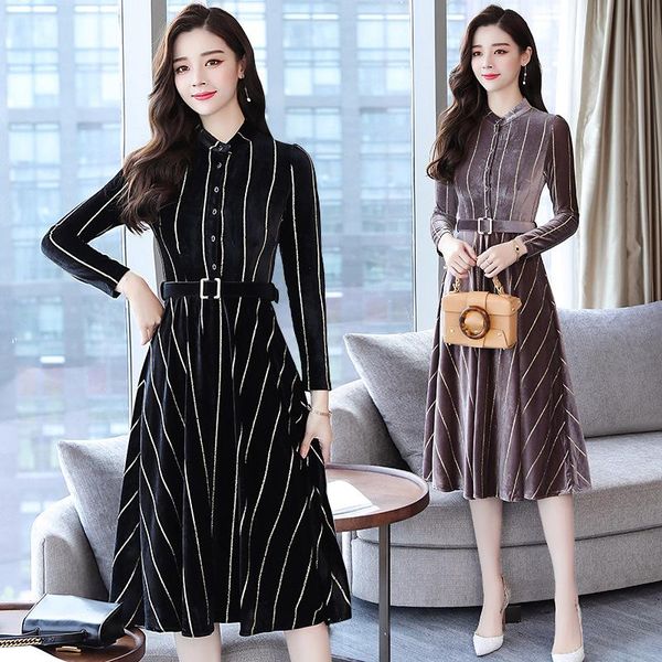 casual dresses women's 2021 autumn vestidos gold velvet long-sleeved dress women stand collar temperament striped bottoming a-line z919, Black;gray
casual dresses women's 2021 autumn vestidos gold velvet long-sleeved dress women stand collar temperament striped bottoming a-line z919, Black;gray