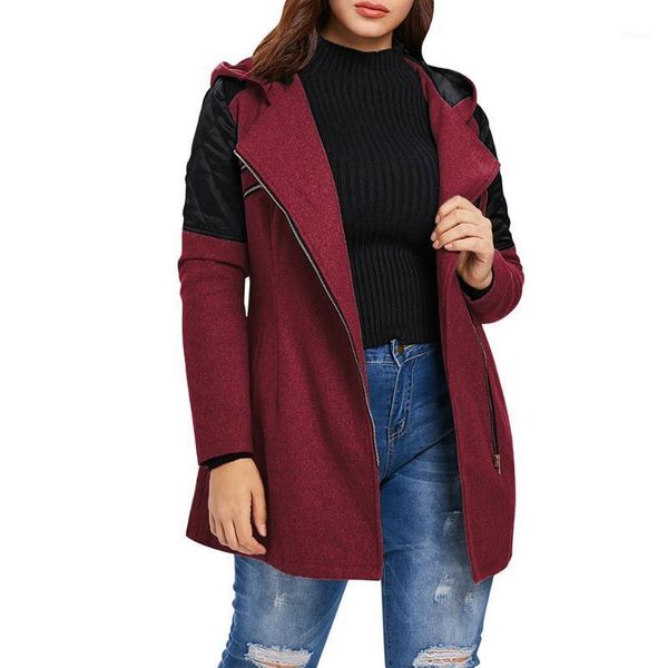women's wool & blends overcoat women fashion winter jacket coat elegant patchwork zipper outerwear clothing, Black
women's wool & blends overcoat women fashion winter jacket coat elegant patchwork zipper outerwear clothing, Black