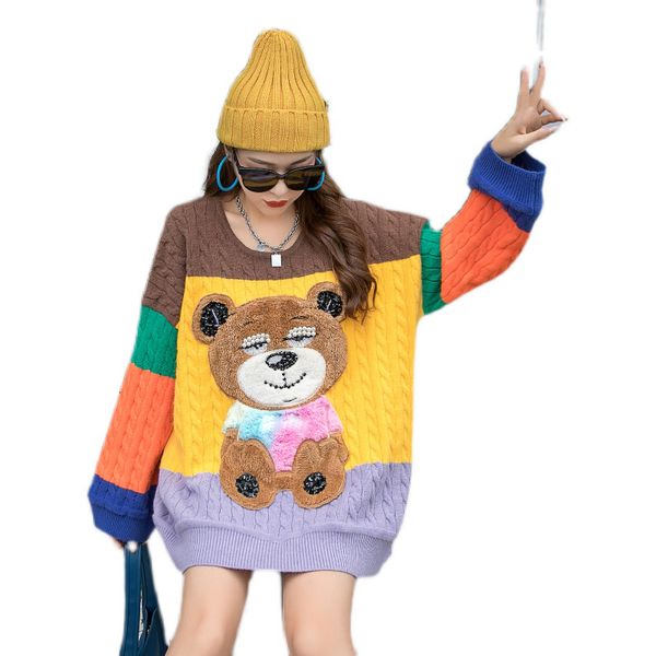 women's sweaters autumn and winter women cartoon color block loose oversized knitwear o-neck long sleeve pullover beads jars, White;black
women's sweaters autumn and winter women cartoon color block loose oversized knitwear o-neck long sleeve pullover beads jars, White;black