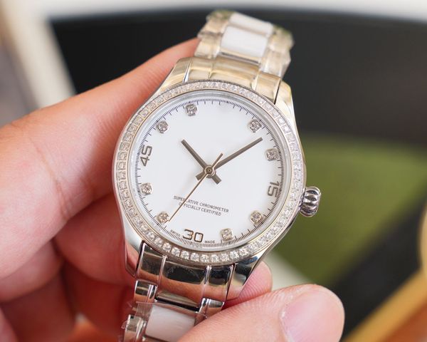 ladies luxury watch imported movement 8215 thickness 10 mm exquisite ceramic steel belt with diamonds on the edge of the disc, Slivery;brown
ladies luxury watch imported movement 8215 thickness 10 mm exquisite ceramic steel belt with diamonds on the edge of the disc, Slivery;brown